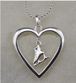 Ice Skate Inside Heart Pendant Necklace