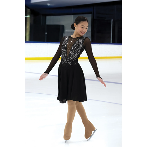 black ice dance dress Black Figure Skating Dress With Rhinestones and Feathers, Competition Ice Skating Costume