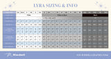 Lyra sizing chart with color options and Riedell branding