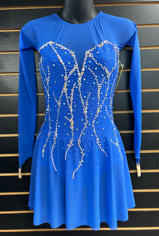 Beautiful Ready to Ship Royal Blue Adult Long Sleeve Dress with Crystals