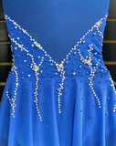 Beautiful Ready to Ship Royal Blue Adult Long Sleeve Dress with Crystals