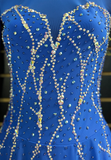 Beautiful Ready to Ship Royal Blue Adult Long Sleeve Dress with Crystals