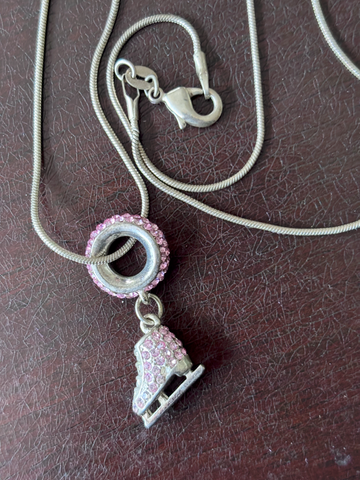 Pink Crystal Ice Figure Skating Skate Necklace