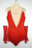 Beautiful Ready to Ship Red Fringe Skirt Dress with Crystals