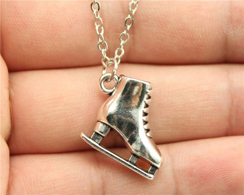 Silver Tone Ice Skate Necklace